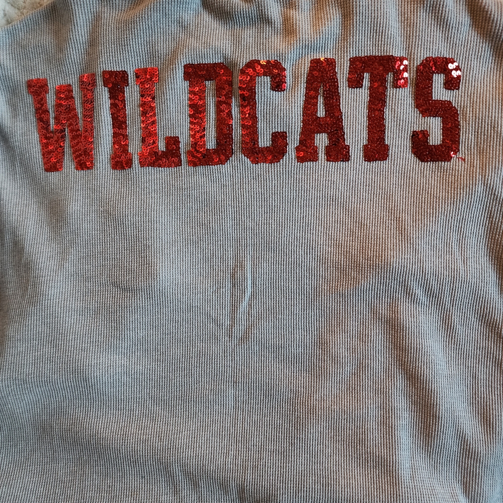 Arizona Wildcats PINK Victoria's Secret Gray Long Sleeve Tee with Red Sequin